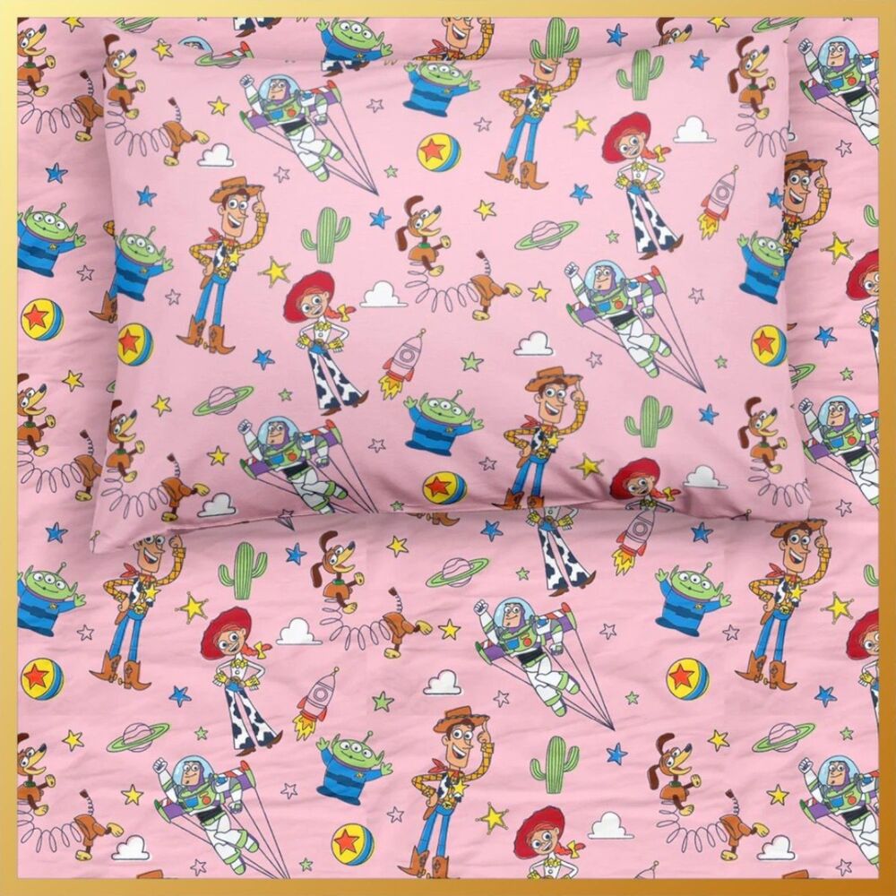 Little Sleepies Disney Pixar Toy Story Stars Pink Twin Sheet Set NIB